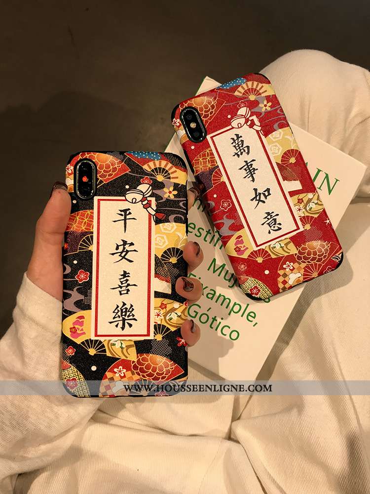 Coque iPhone Xs Vintage Modèle Fleurie Téléphone Portable Étui Soie Mulberry Créatif Incassable Noir