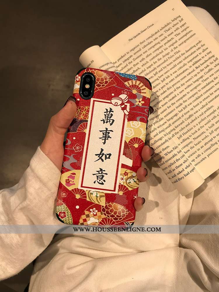 Coque iPhone Xs Vintage Modèle Fleurie Téléphone Portable Étui Soie Mulberry Créatif Incassable Noir