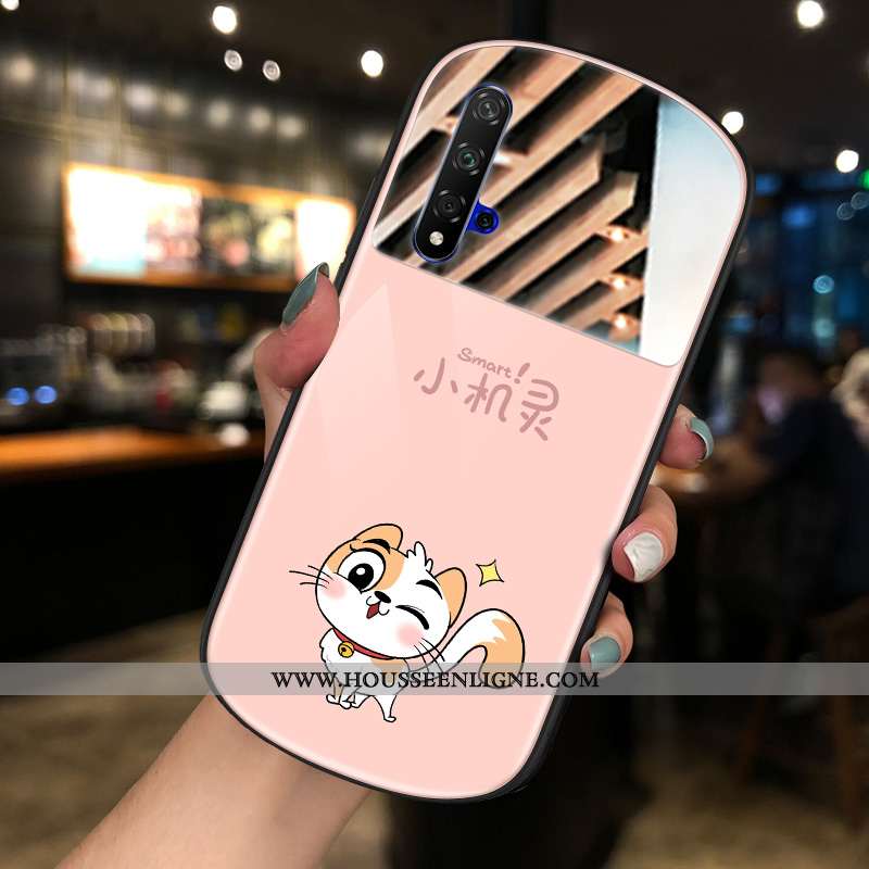 Housse Honor 20 Dessin Animé Charmant Verre Rond Coque Miroir Téléphone Portable Rose