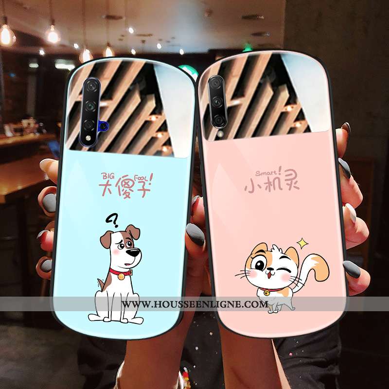 Housse Honor 20 Dessin Animé Charmant Verre Rond Coque Miroir Téléphone Portable Rose