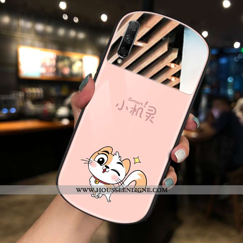 Housse Honor 20 Dessin Animé Charmant Verre Rond Coque Miroir Téléphone Portable Rose