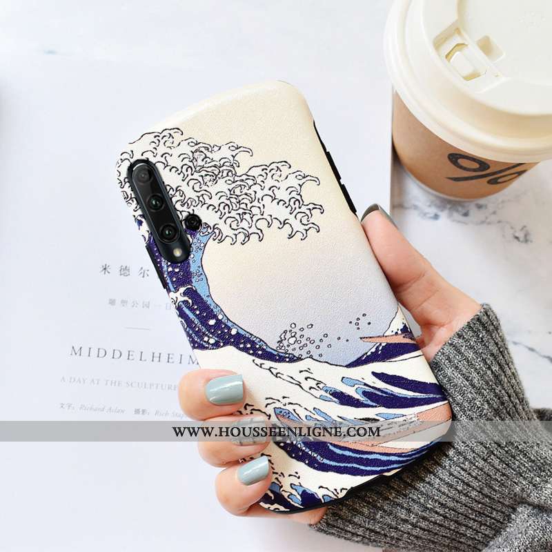 Housse Honor 20 Tendance Modèle Fleurie Europe Coque Petit Gaufrage Soie Mulberry Beige