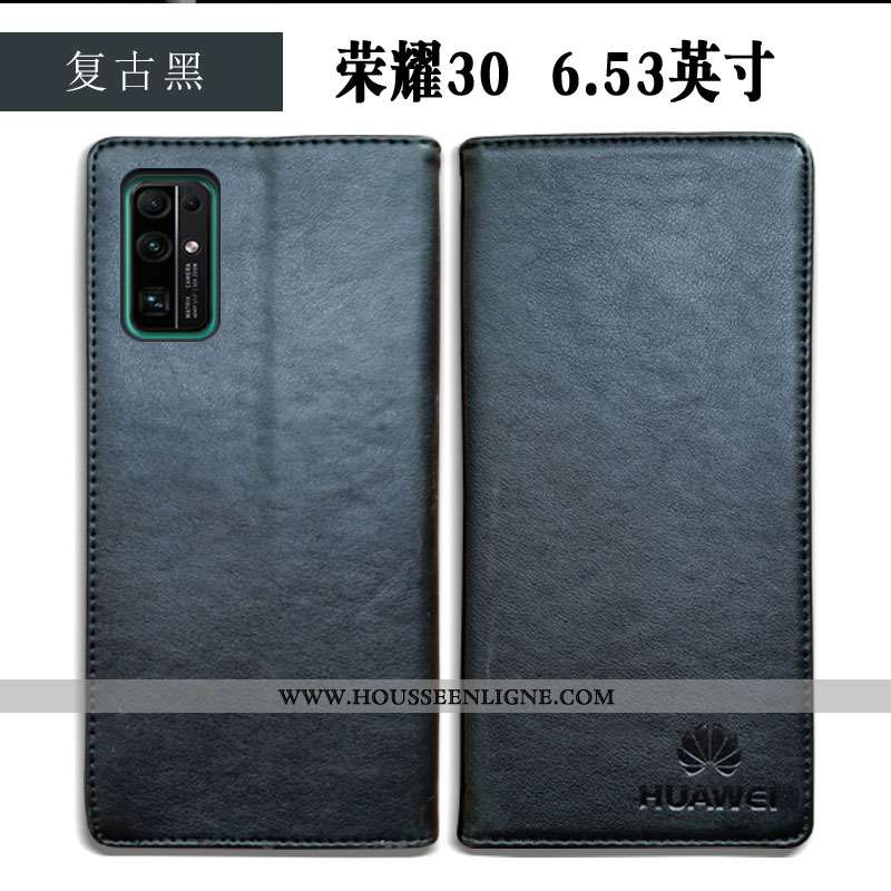 Housse Honor 30 Cuir Véritable Cuir Étui Business Coque Tout Compris Simple Bleu Foncé
