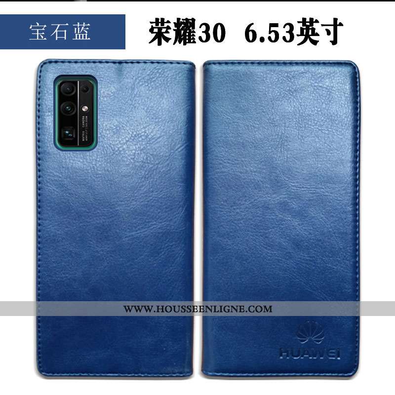 Housse Honor 30 Cuir Véritable Cuir Étui Business Coque Tout Compris Simple Bleu Foncé