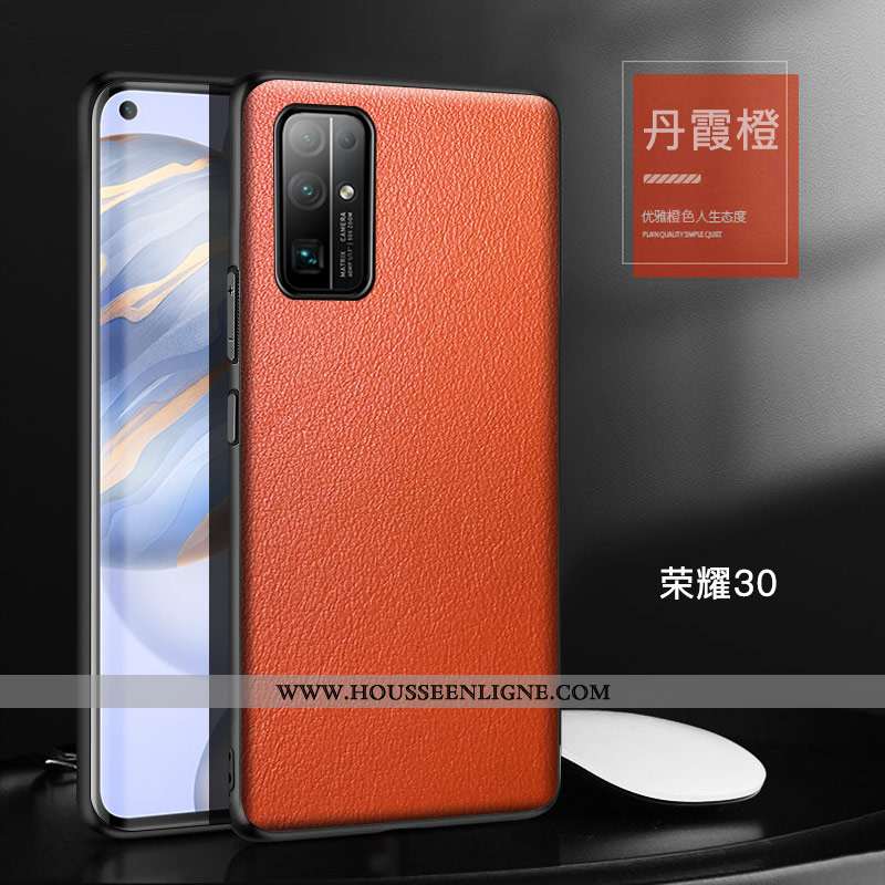 Housse Honor 30 Cuir Véritable Tendance Bovins Cuir Haut Personnalité Coque Incassable Orange