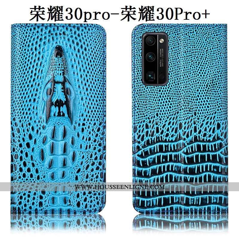 Housse Honor 30 Pro Cuir Véritable Protection Étui Crocodile Coque Noir