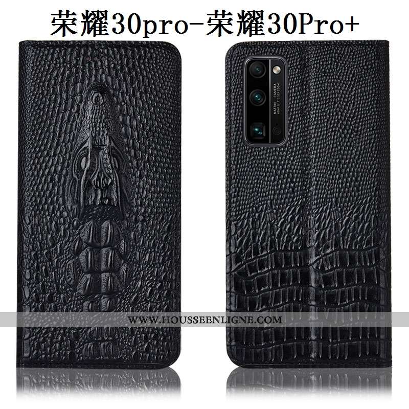 Housse Honor 30 Pro Cuir Véritable Protection Étui Crocodile Coque Noir