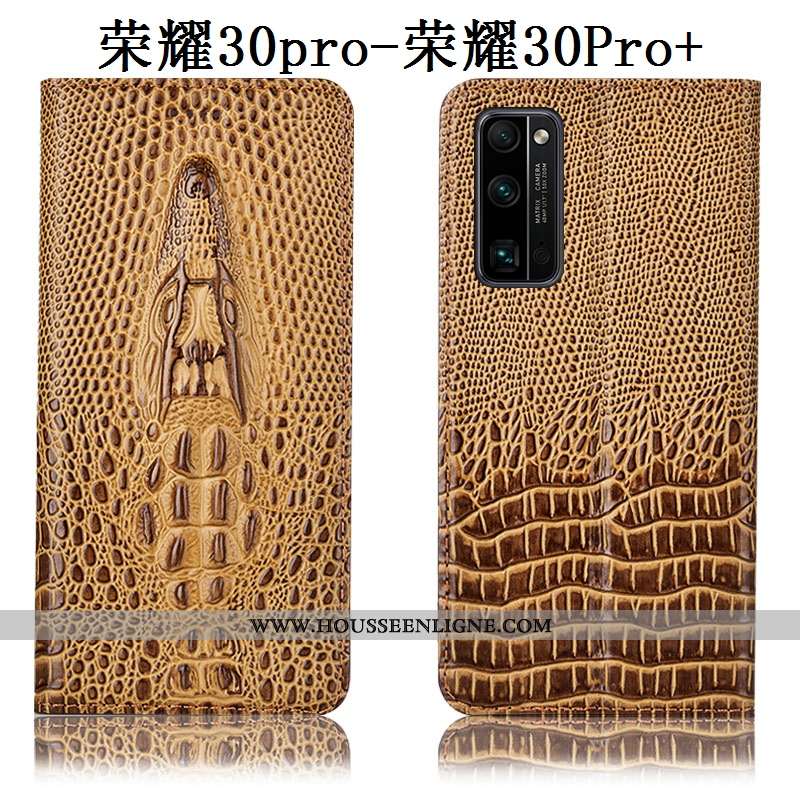 Housse Honor 30 Pro Cuir Véritable Protection Étui Crocodile Coque Noir