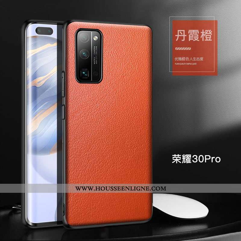 Housse Honor 30 Pro Personnalité Cuir Véritable Orange Net Rouge Cuir Haut Cuir Étui