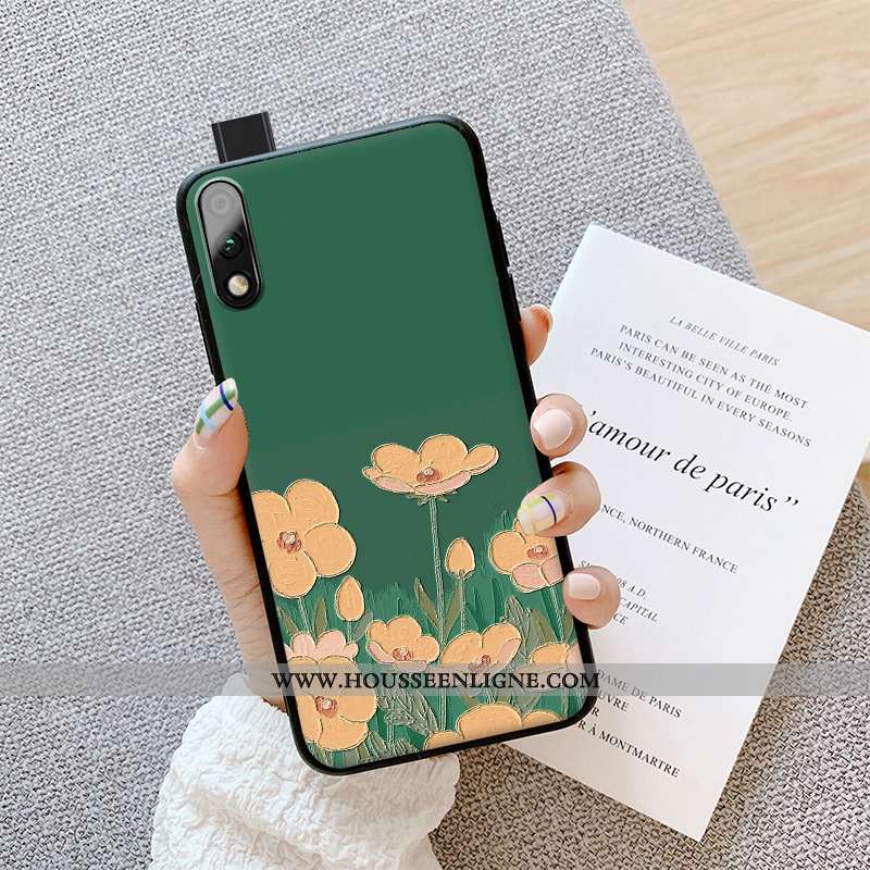 Housse Honor 9x Légère Fluide Doux Délavé En Daim Coque Fleur Jeunesse Silicone Turquoise