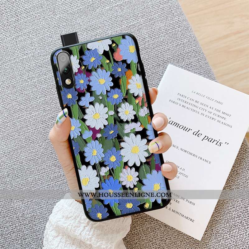 Housse Honor 9x Légère Fluide Doux Délavé En Daim Coque Fleur Jeunesse Silicone Turquoise