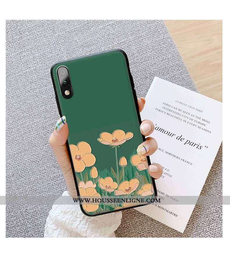 Housse Honor 9x Légère Fluide Doux Délavé En Daim Coque Fleur Jeunesse Silicone Turquoise