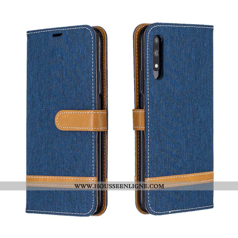 Housse Honor 9x Protection Portefeuille En Denim Nouveau Cuir Bleu Coque