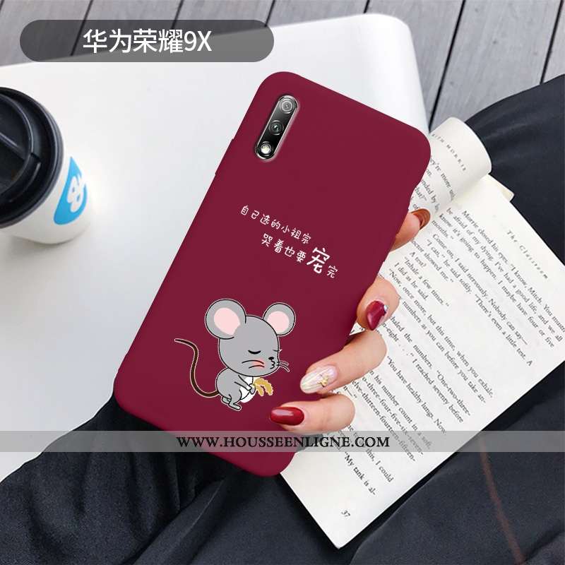Housse Honor 9x Ultra Légère Frais Délavé En Daim Incassable Personnalité Fluide Doux Rouge