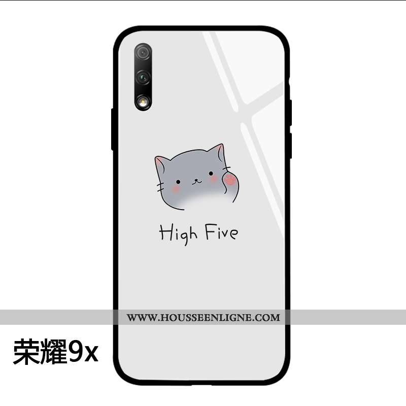 Housse Honor 9x Verre Personnalité Téléphone Portable Chat Silicone Blanc Mignonne Blanche