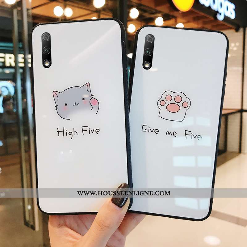 Housse Honor 9x Verre Personnalité Téléphone Portable Chat Silicone Blanc Mignonne Blanche