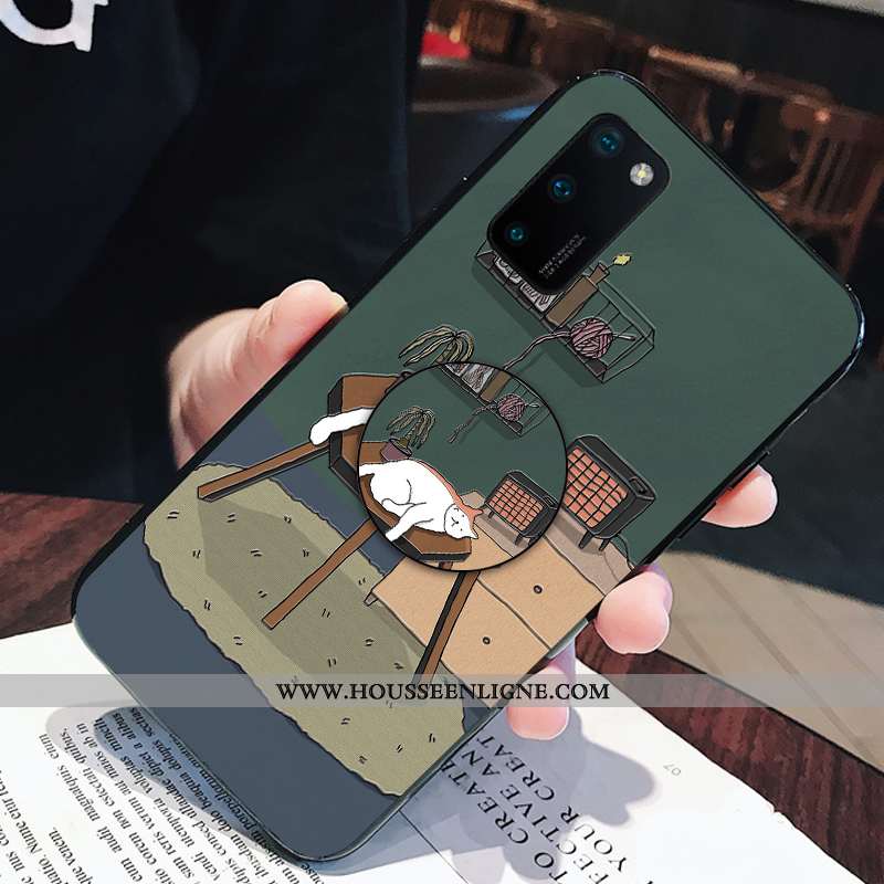 Housse Honor View30 Charmant Fluide Doux Étui Dessin Animé Vert Silicone Incassable Verte