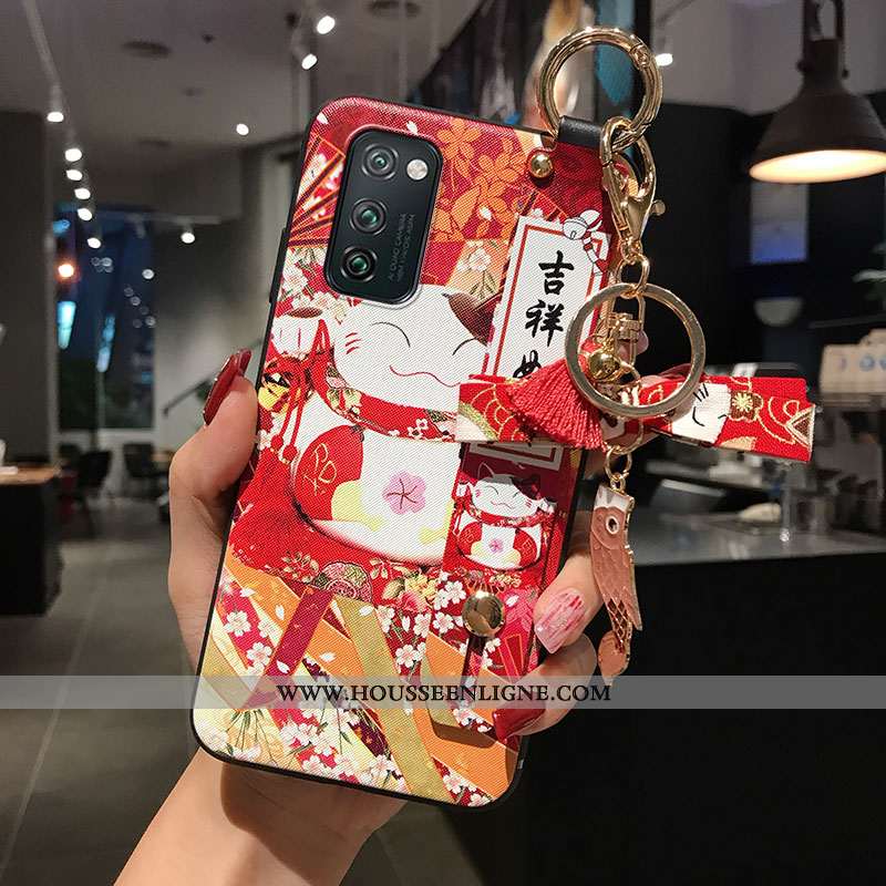 Housse Honor View30 Fluide Doux Personnalité Ornements Suspendus Téléphone Portable Coque Chat Rouge