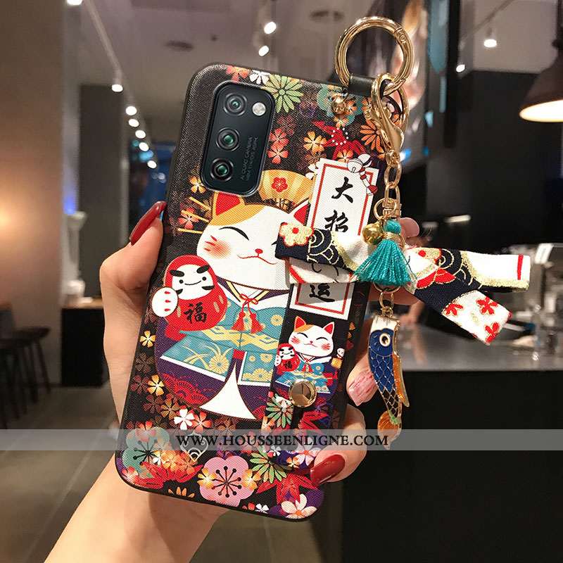 Housse Honor View30 Fluide Doux Personnalité Ornements Suspendus Téléphone Portable Coque Chat Rouge