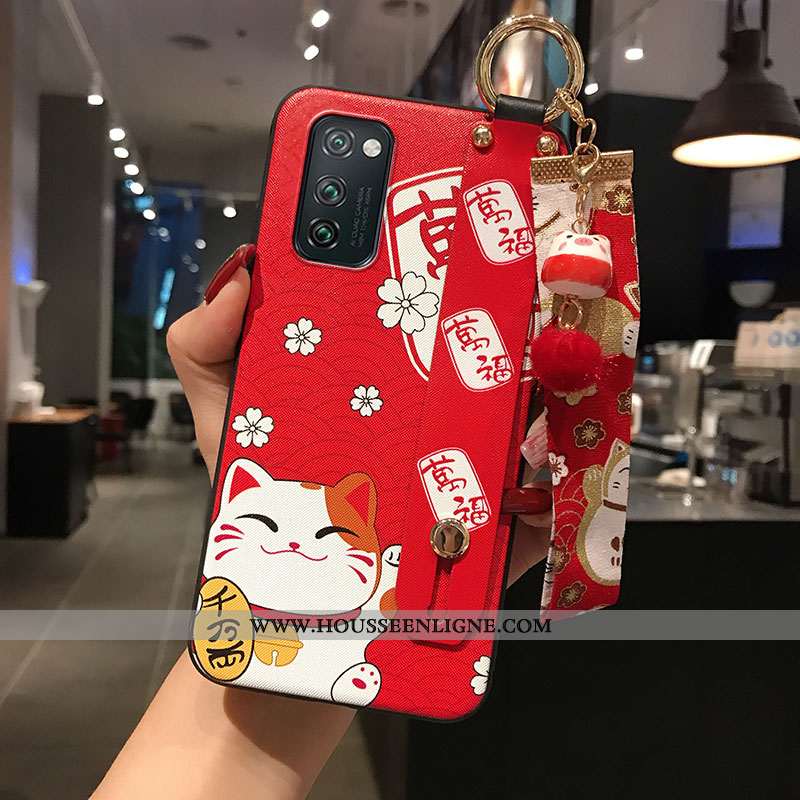 Housse Honor View30 Fluide Doux Personnalité Ornements Suspendus Téléphone Portable Coque Chat Rouge