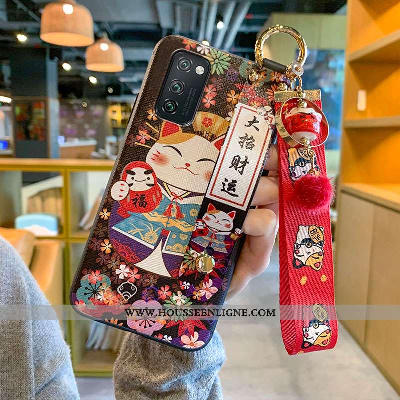 Housse Honor View30 Fluide Doux Personnalité Ornements Suspendus Téléphone Portable Coque Chat Rouge
