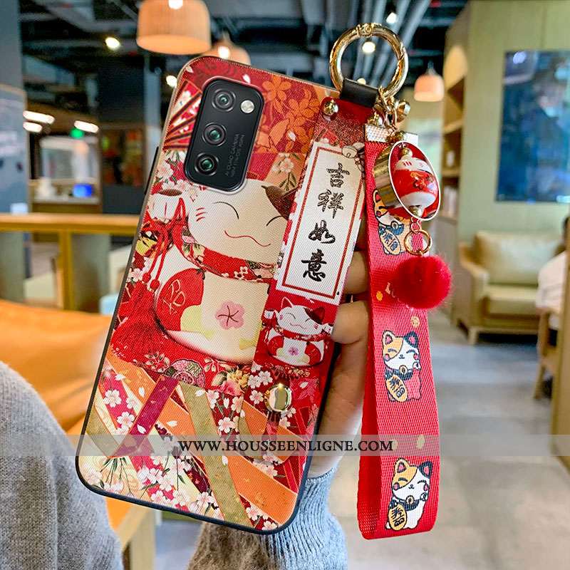Housse Honor View30 Fluide Doux Personnalité Ornements Suspendus Téléphone Portable Coque Chat Rouge