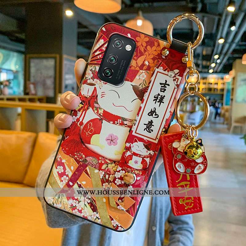 Housse Honor View30 Fluide Doux Personnalité Ornements Suspendus Téléphone Portable Coque Chat Rouge