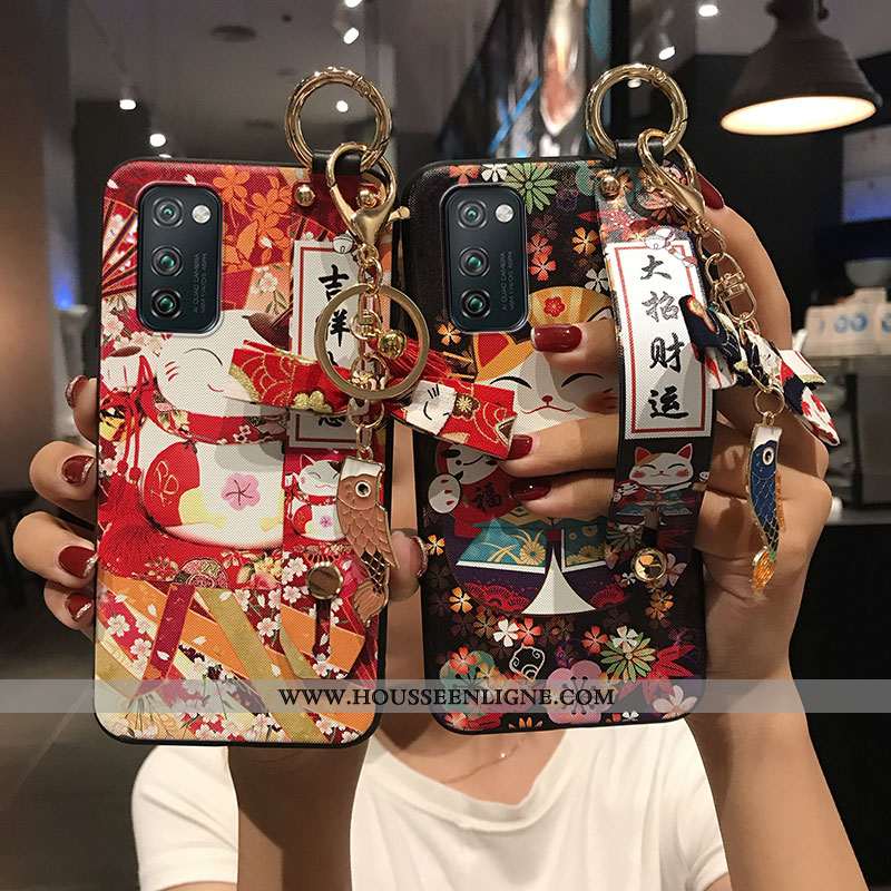 Housse Honor View30 Fluide Doux Personnalité Ornements Suspendus Téléphone Portable Coque Chat Rouge