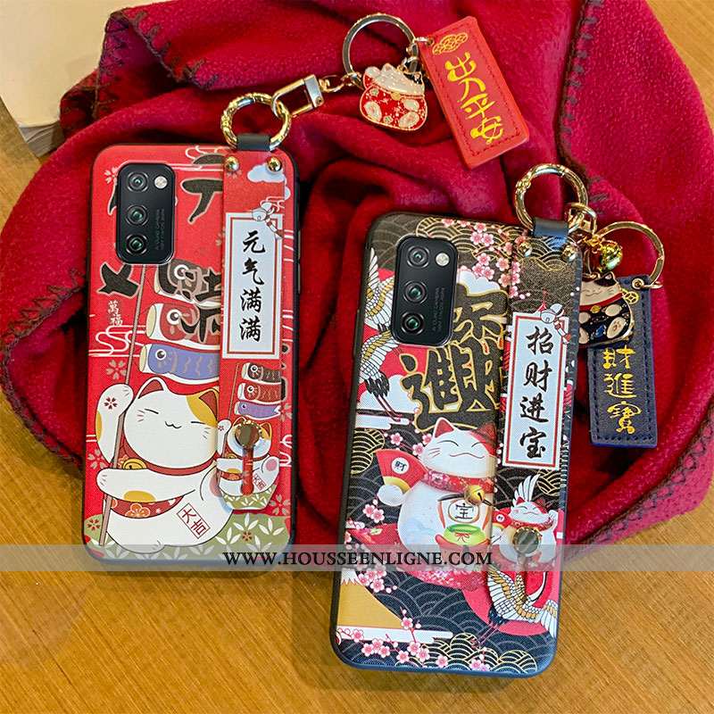Housse Honor View30 Fluide Doux Personnalité Ornements Suspendus Téléphone Portable Coque Chat Rouge