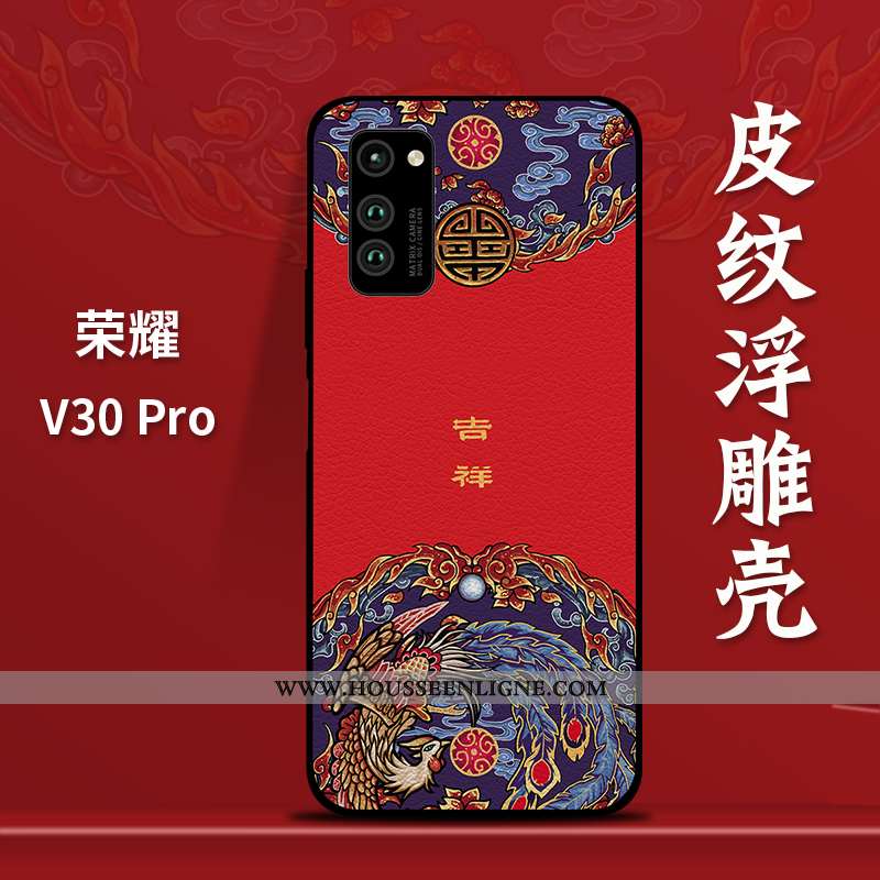 Housse Honor View30 Pro Cuir Modèle Fleurie Nouveau Amoureux Coque Personnalité Style Chinois Rouge