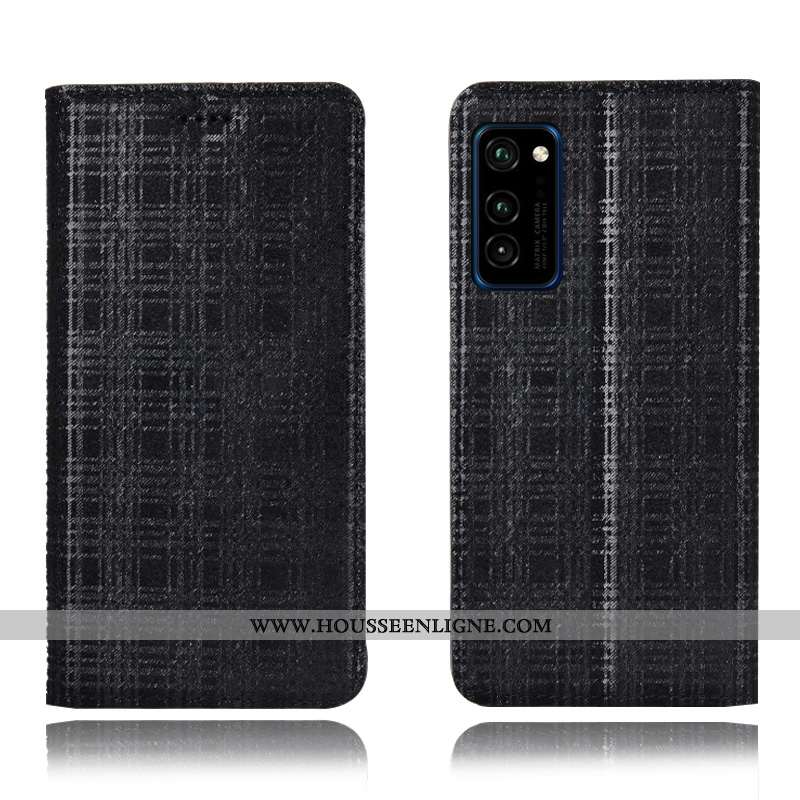Housse Honor View30 Pro Cuir Véritable Modèle Fleurie Incassable Vin Rouge Plaid Coque Téléphone Por