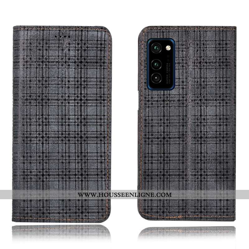 Housse Honor View30 Pro Cuir Véritable Modèle Fleurie Incassable Vin Rouge Plaid Coque Téléphone Por