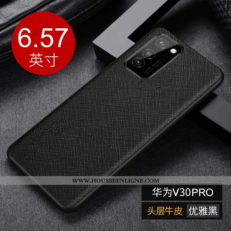 Housse Honor View30 Pro Luxe Personnalité Cuir Véritable Protection Noir Téléphone Portable Créatif