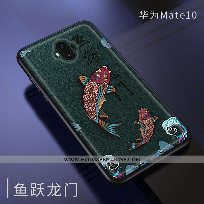 Housse Huawei Mate 10 Gaufrage Tendance Style Chinois Silicone Téléphone Portable Mode Étui Bleu Fon