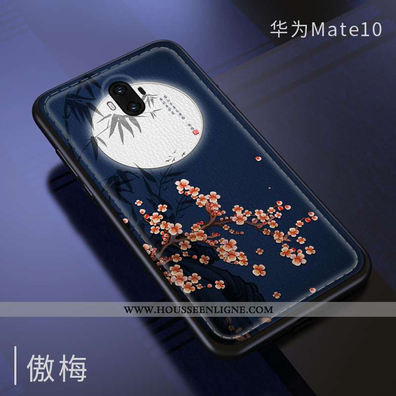 Housse Huawei Mate 10 Gaufrage Tendance Style Chinois Silicone Téléphone Portable Mode Étui Bleu Fon