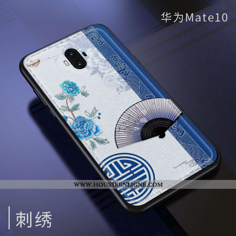 Housse Huawei Mate 10 Gaufrage Tendance Style Chinois Silicone Téléphone Portable Mode Étui Bleu Fon
