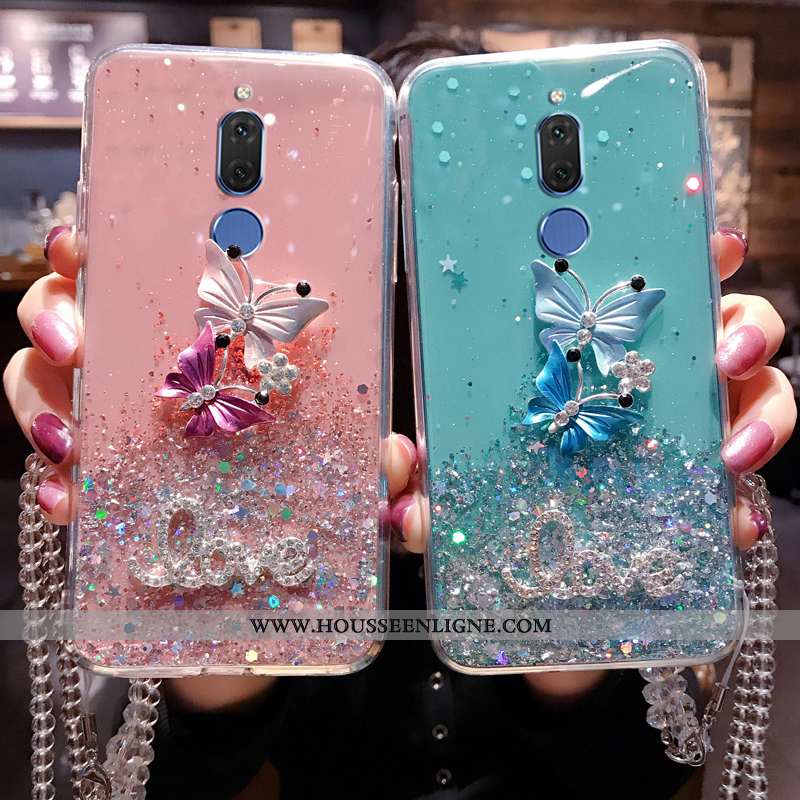 Housse Huawei Mate 10 Lite Silicone Incruster Strass Fluide Doux Téléphone Portable Rose Coque Bleu
