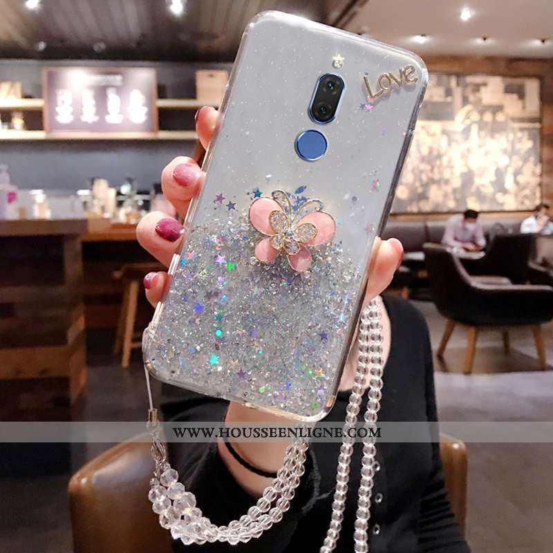 Housse Huawei Mate 10 Lite Silicone Incruster Strass Fluide Doux Téléphone Portable Rose Coque Bleu