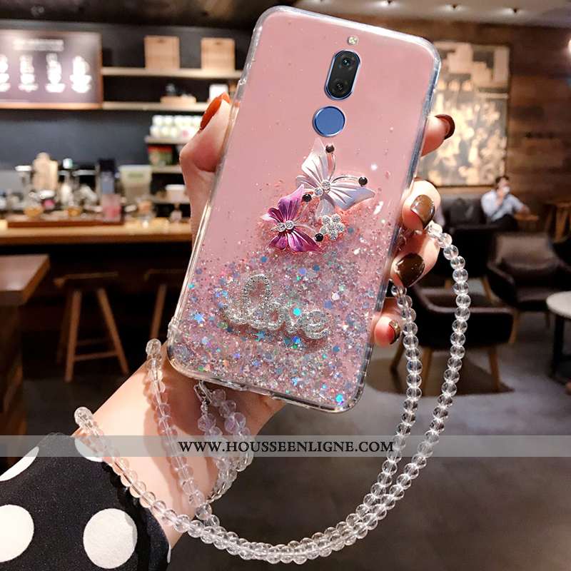 Housse Huawei Mate 10 Lite Silicone Incruster Strass Fluide Doux Téléphone Portable Rose Coque Bleu
