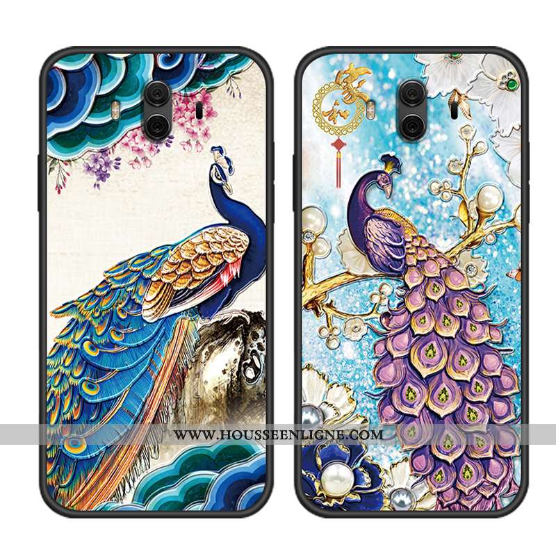 Housse Huawei Mate 10 Vintage Tendance Gaufrage Ethnique Étui Fluide Doux Téléphone Portable Violet