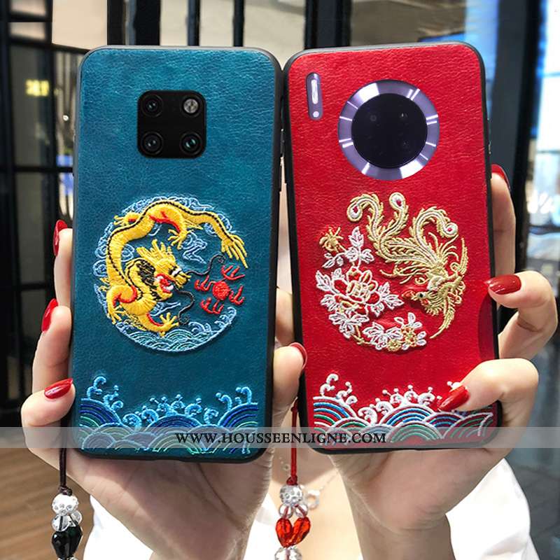 Housse Huawei Mate 20 X Silicone Broderie Rouge Téléphone Portable Style Chinois Amoureux Tendance
