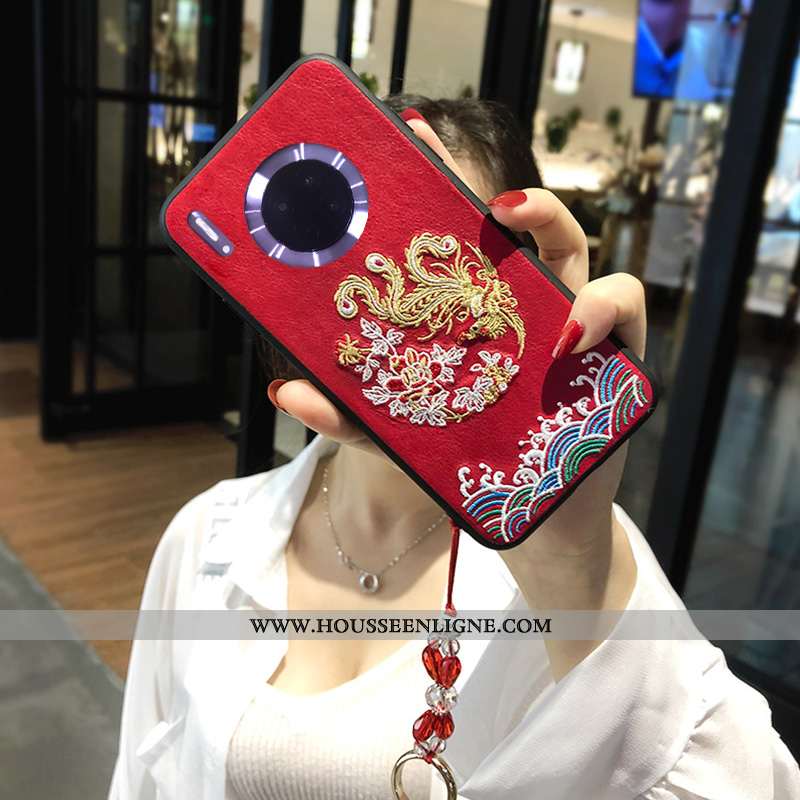 Housse Huawei Mate 20 X Silicone Broderie Rouge Téléphone Portable Style Chinois Amoureux Tendance