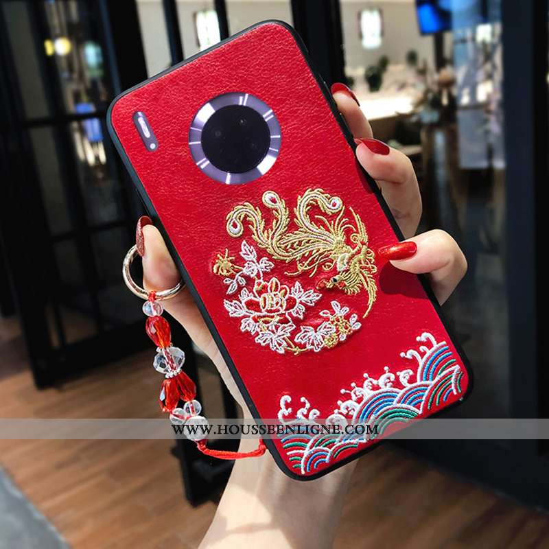 Housse Huawei Mate 20 X Silicone Broderie Rouge Téléphone Portable Style Chinois Amoureux Tendance