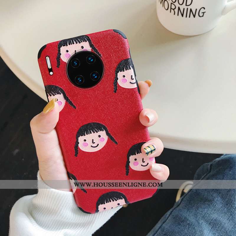 Housse Huawei Mate 30 Fluide Doux Délavé En Daim Original Rouge Dessin Animé Gaufrage Tendance