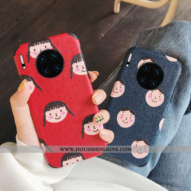 Housse Huawei Mate 30 Fluide Doux Délavé En Daim Original Rouge Dessin Animé Gaufrage Tendance