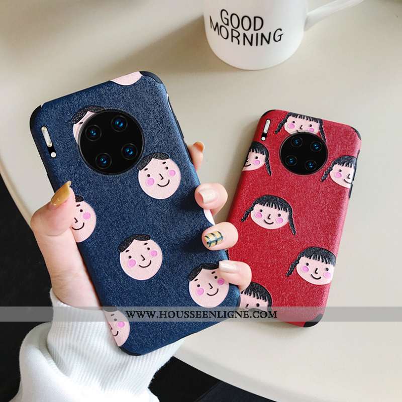 Housse Huawei Mate 30 Fluide Doux Délavé En Daim Original Rouge Dessin Animé Gaufrage Tendance