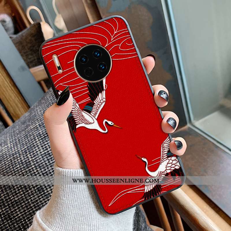 Housse Huawei Mate 30 Fluide Doux Silicone Coque Protection Gaufrage Modèle Fleurie Noir