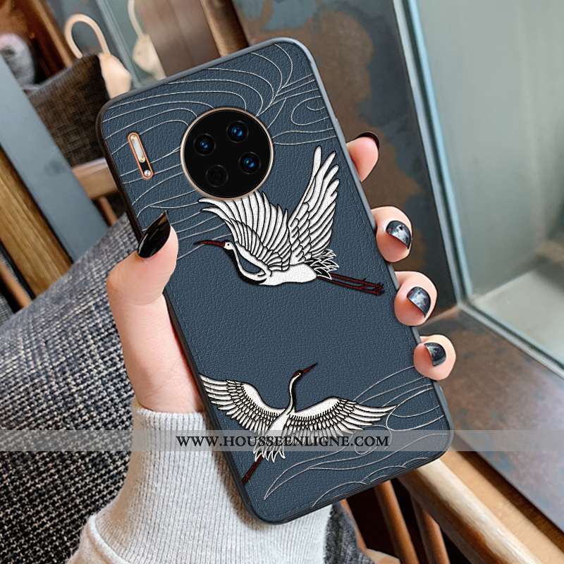 Housse Huawei Mate 30 Fluide Doux Silicone Coque Protection Gaufrage Modèle Fleurie Noir
