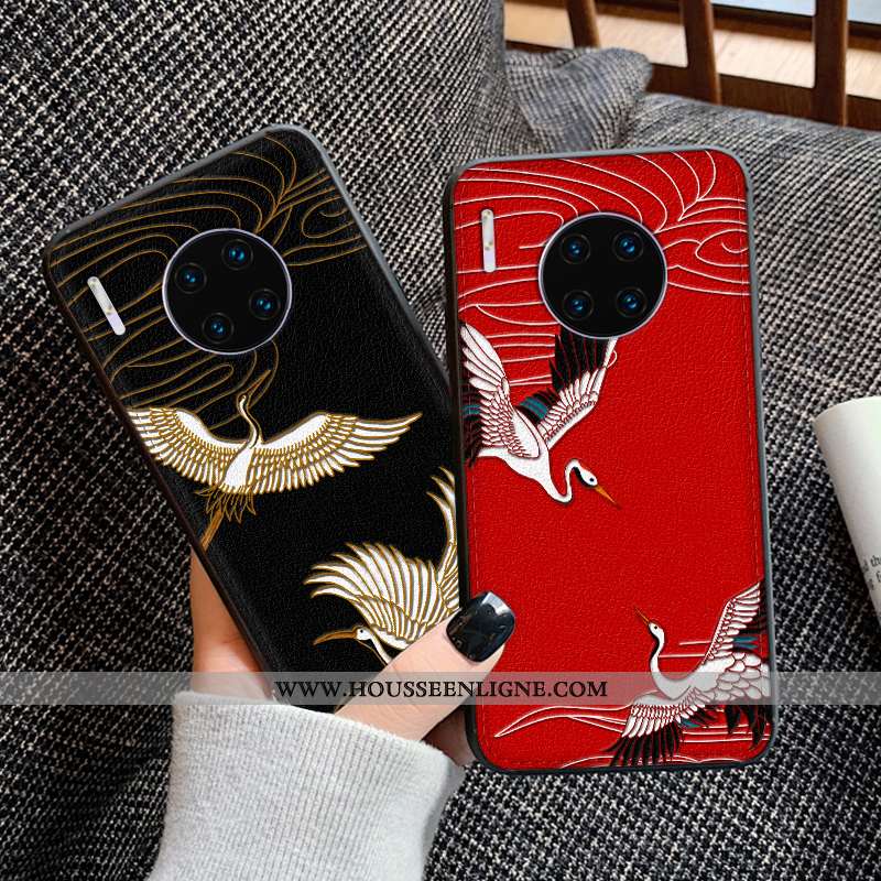 Housse Huawei Mate 30 Fluide Doux Silicone Coque Protection Gaufrage Modèle Fleurie Noir