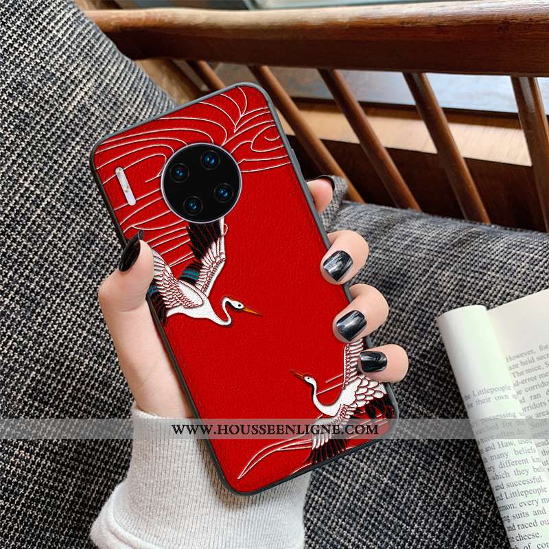 Housse Huawei Mate 30 Fluide Doux Silicone Coque Protection Gaufrage Modèle Fleurie Noir